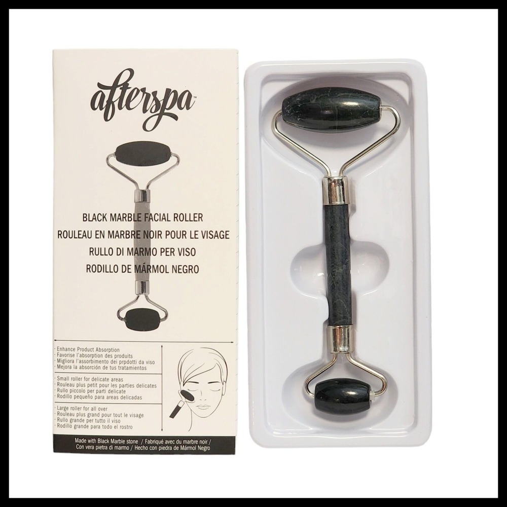 2 x AFTERSPA Black Marble Facial Roller Dual Ended Full Size Puffiness Circles